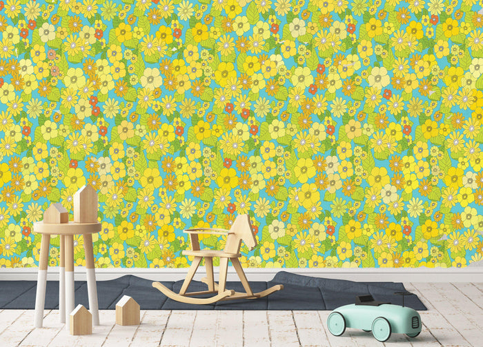 Flower Power Custom Sized Wallpaper Mural (per m2) - Yellow