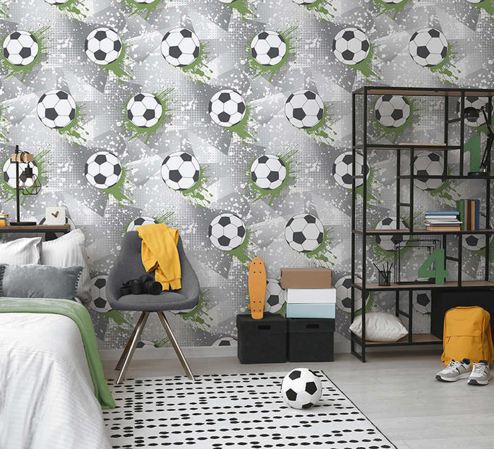 Football Frenzy Wallpaper - Grey/Green