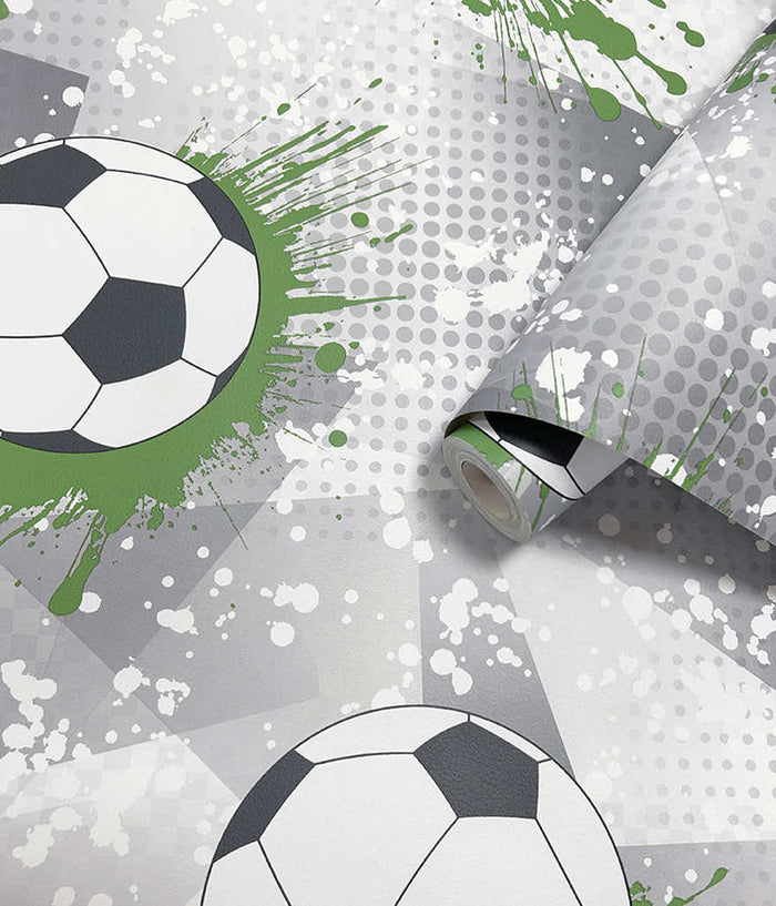 Football Frenzy Wallpaper - Grey/Green