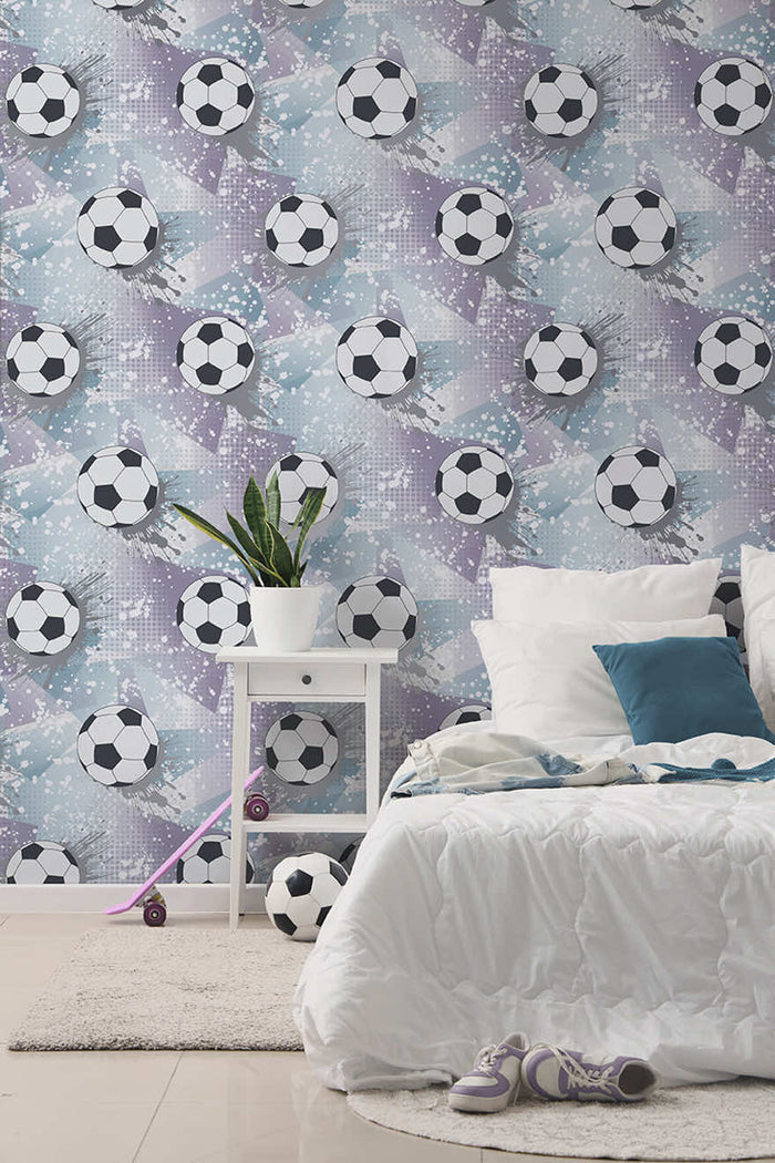 Football Frenzy Wallpaper - Lilac/Silver
