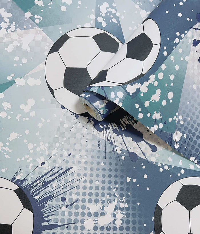 Football Frenzy Wallpaper - Navy/Teal