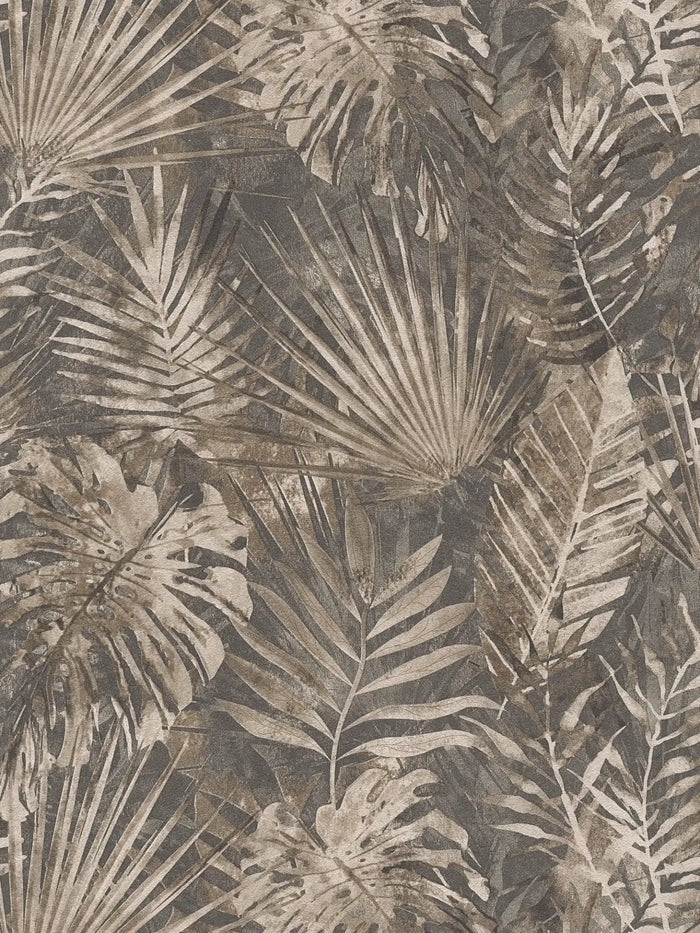Forest Frame - Leaves Wallpaper - Anthracite