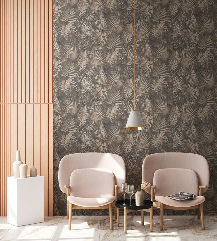 Forest Frame - Leaves Wallpaper - Anthracite