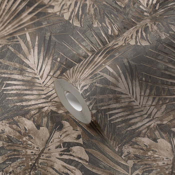 Forest Frame - Leaves Wallpaper - Anthracite