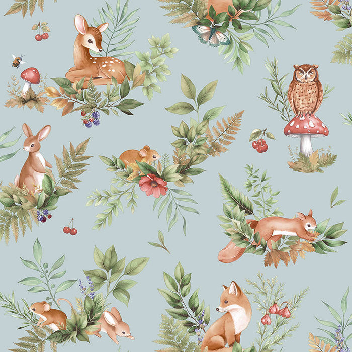 Forest Friends Wallpaper - Duck Egg Blue