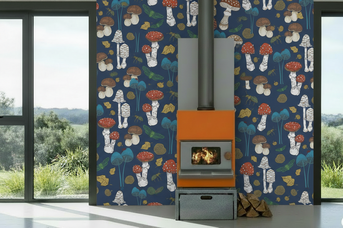 Fireplace with Fungi NZ Wallpaper - Multi at fine scale