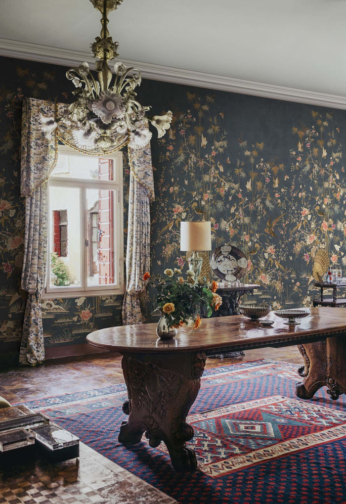 Garden of Serenity - Custom Sized Wallpaper Mural (per m2) - Midnight Blue