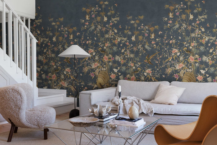Garden of Serenity - Custom Sized Wallpaper Mural (per m2) - Midnight Blue