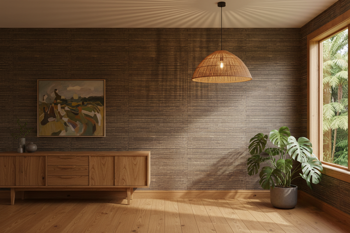 Room - Dark Chocolate Grasscloth with Natural Stripes