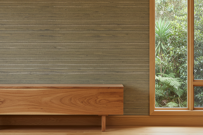 Room - Khaki Grasscloth with Wood Skirting Boards