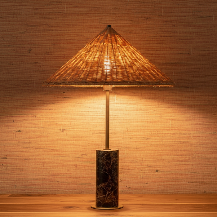 Lamp - Rustic Natural Grasscloth with Grey & Brown Flecks