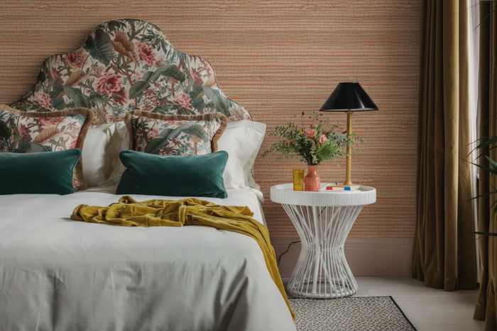 Bedroom with Genuine Grasscloth Wallpaper - Orange