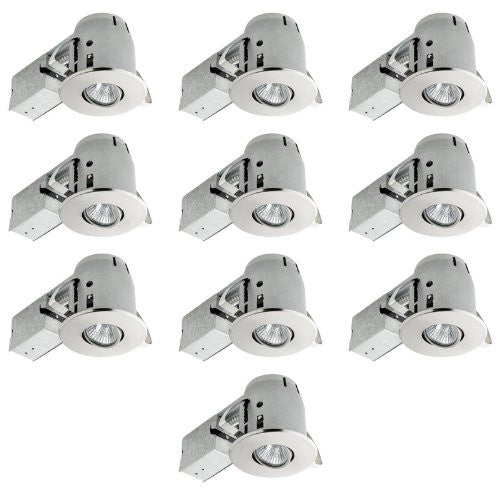 Globe Electric 90542 4-Inch Recessed Lighting Kit Combo-Pack, 10-Pack, Brushed Nickel