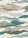 Graphic Wave and Palm Wallpaper - Taupe/Dusty Pink/Blue