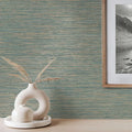 Grasscloth Wallpaper - Teal/Gold
