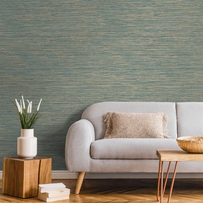 Grasscloth Wallpaper - Teal/Gold