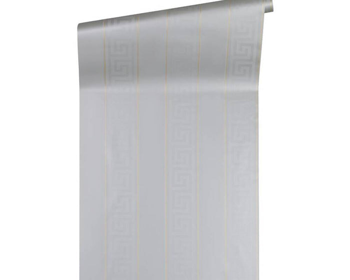 Versace Greek Key Stripe Wallpaper - Silver/Gold