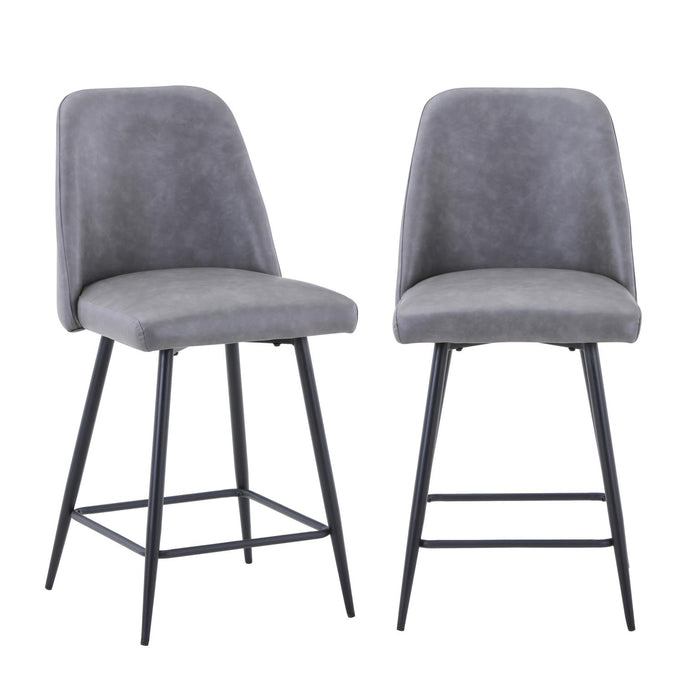 Grey Faux Leather Upholstered Stool (Set of 2) - Adams Furniture