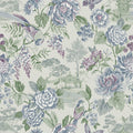 Hana wallpaper in Blue, showing peony blooms and a long-tailed bird over a sage green background