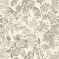 Hana wallpaper in Cream, showing a tonal peony bloom and long-tailed bird design