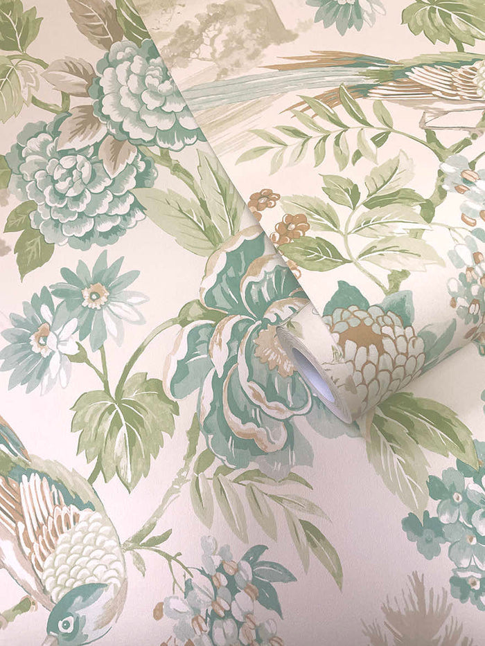 Roll of Hana wallpaper in Teal/Orange