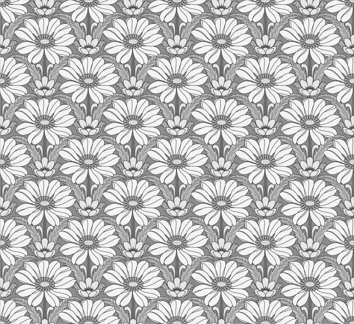 Happy Hippy Floral - Grey - Custom Mural Wallpaper (per m²)