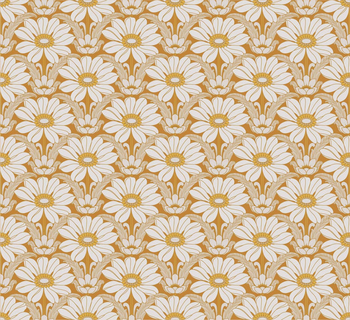 Happy Hippy Floral Wallpaper - Ochre Orange - Custom Mural Wallpaper (per m²)