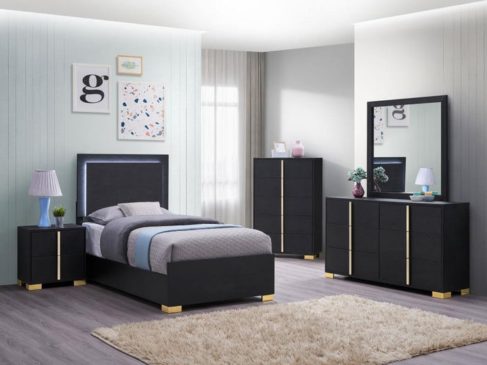 Harmony Twin LED Panel Bed Black - Adams Furniture