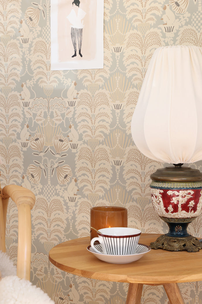 Hello Monkey Wallpaper - Pale Sage Green