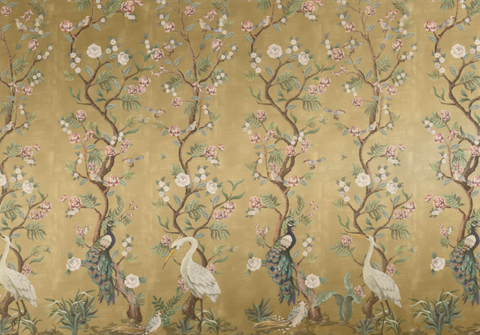 Hirosaki Chinoiserie - Custom sized wallpaper mural (per/m2) - Gold Metallic