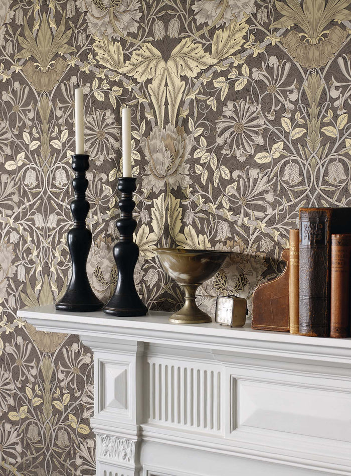 Honeysuckle and Tulip Wallpaper - Charcoal/Gold