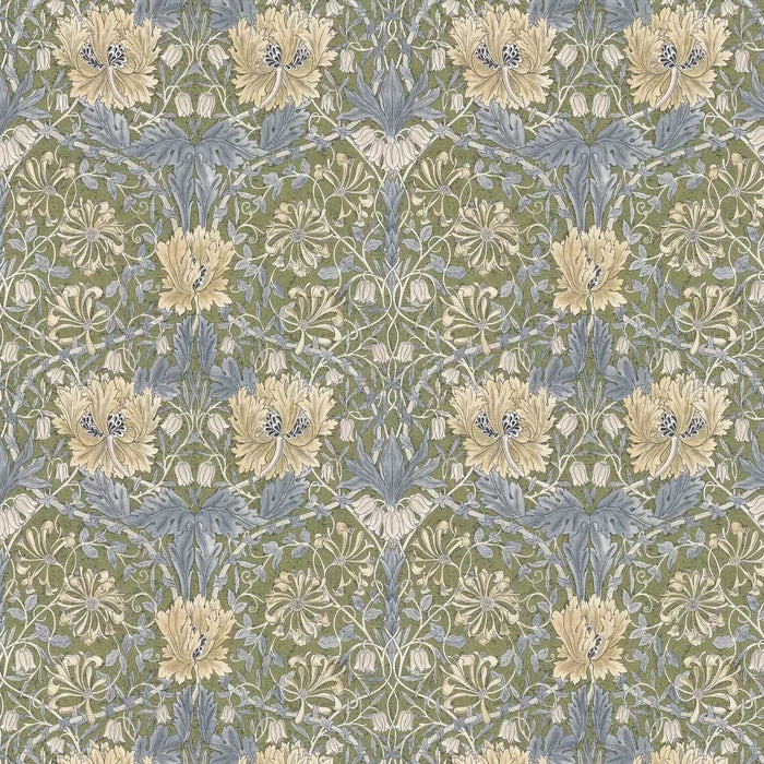 Honeysuckle and Tulip Wallpaper - Olive/Woad