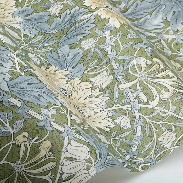 Honeysuckle and Tulip Wallpaper - Olive/Woad
