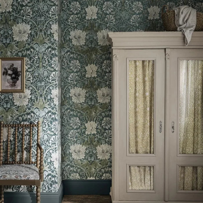 Honeysuckle and Tulip Wallpaper - Peacock