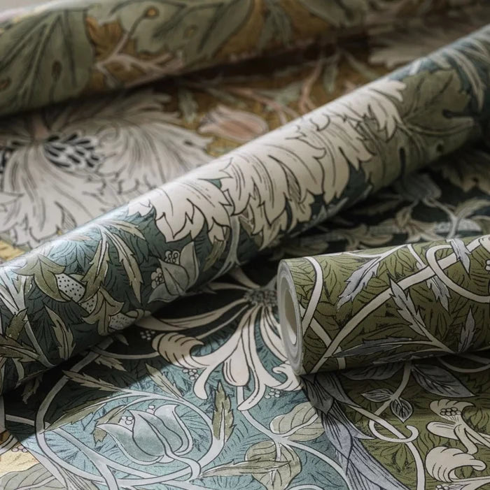 Honeysuckle and Tulip Wallpaper - Peacock