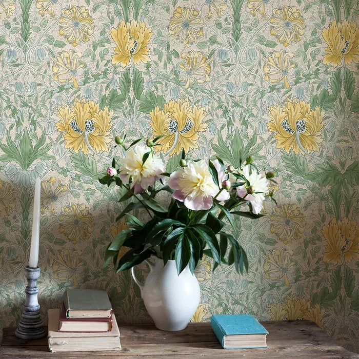 Honeysuckle and Tulip Wallpaper - Sunflower/Thyme