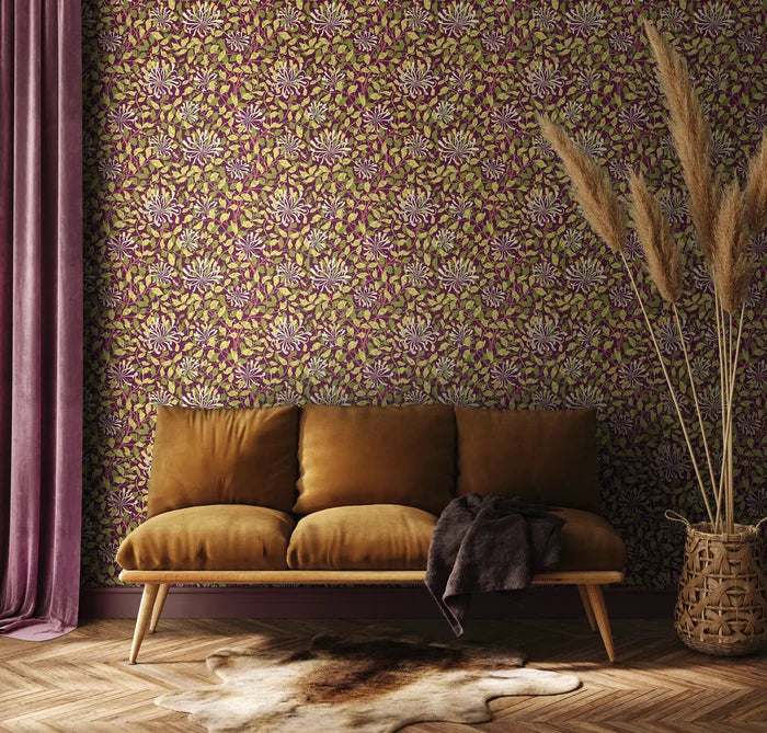 Honeysuckle Leaf Trail Wallpaper - Ohpopsi - Aubergine