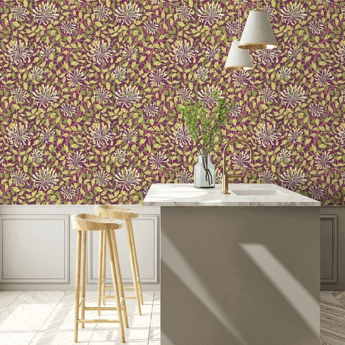 Honeysuckle Leaf Trail Wallpaper - Ohpopsi - Aubergine