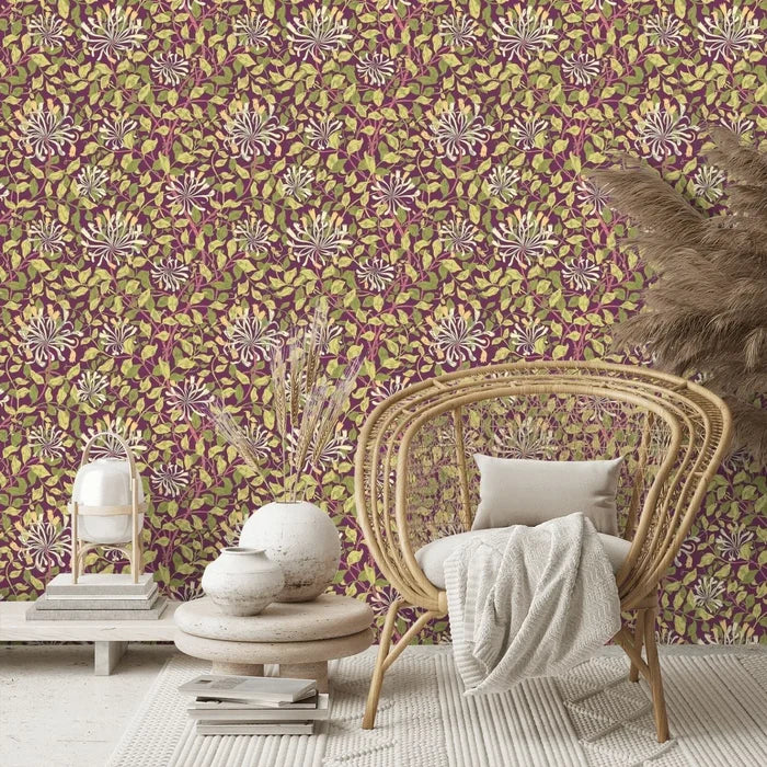 Honeysuckle Leaf Trail Wallpaper - Ohpopsi - Aubergine