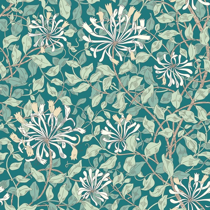 Honeysuckle Leaf Trail Wallpaper - Ohpopsi - Dark Jade
