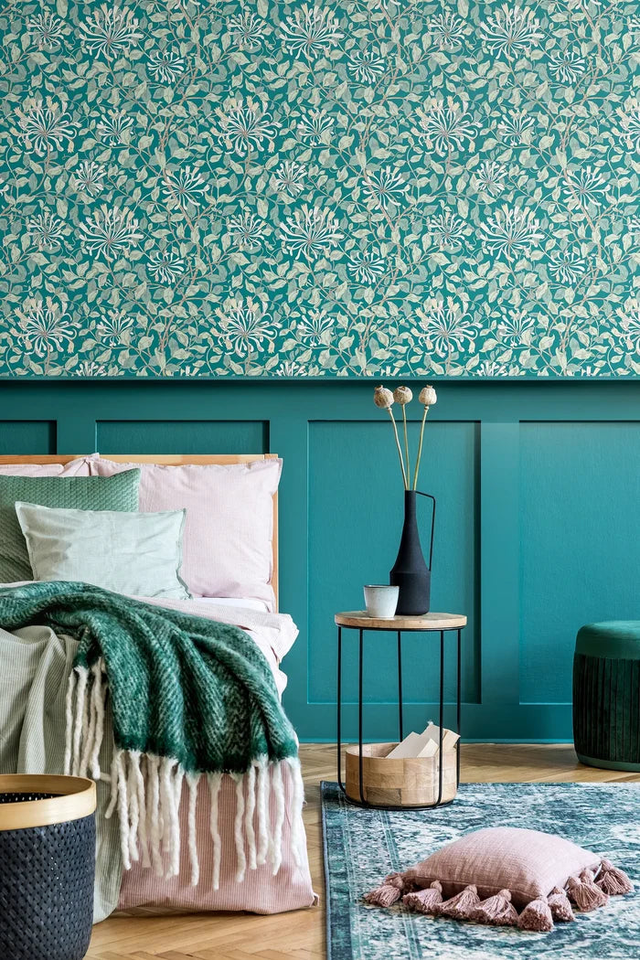 Honeysuckle Leaf Trail Wallpaper - Ohpopsi - Dark Jade