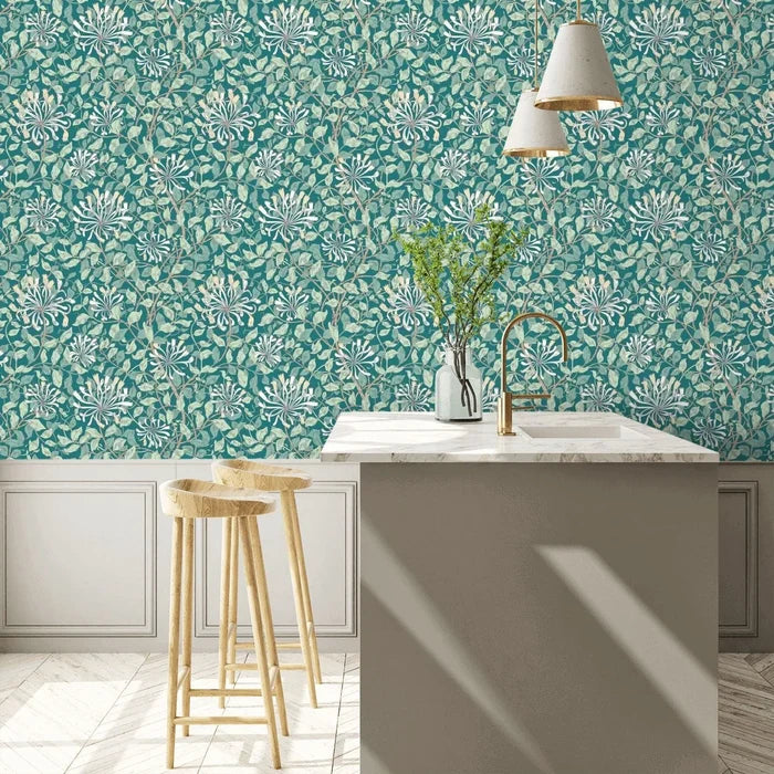Honeysuckle Leaf Trail Wallpaper - Ohpopsi - Dark Jade