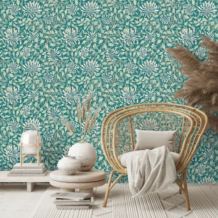 Honeysuckle Leaf Trail Wallpaper - Ohpopsi - Dark Jade