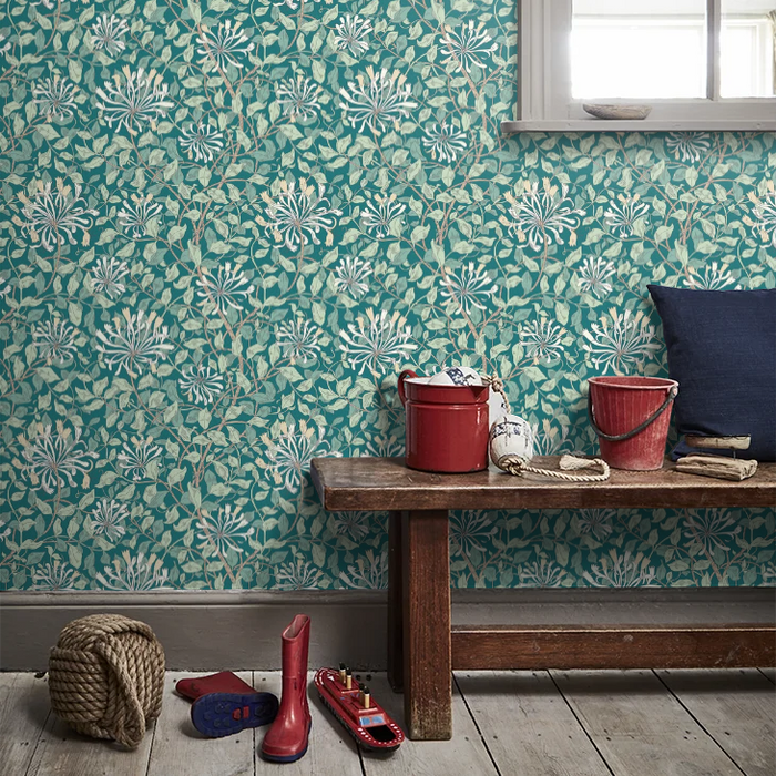 Honeysuckle Leaf Trail Wallpaper - Ohpopsi - Dark Jade