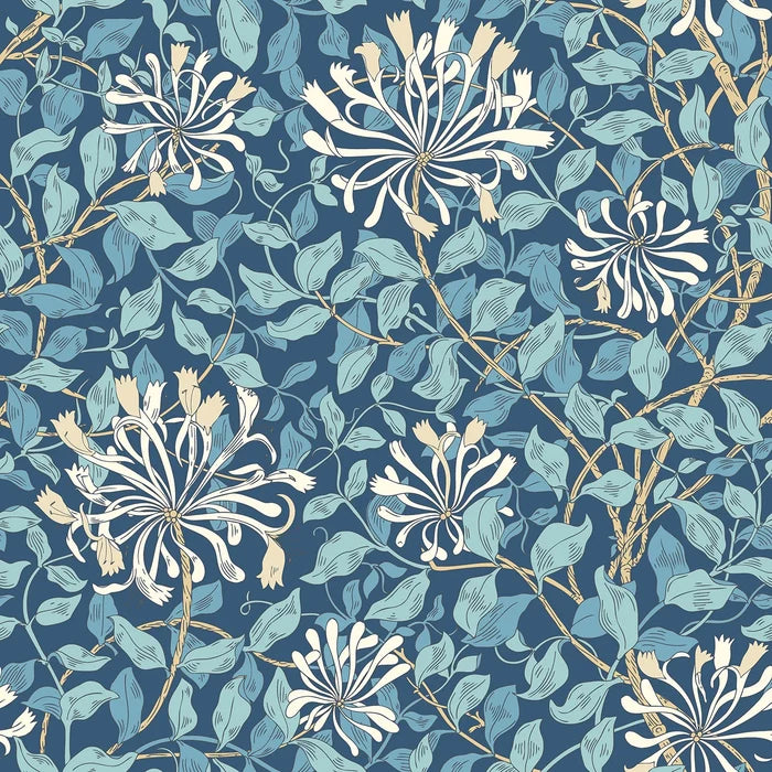 Honeysuckle Leaf Trail Wallpaper - Ohpopsi - Navy Blue