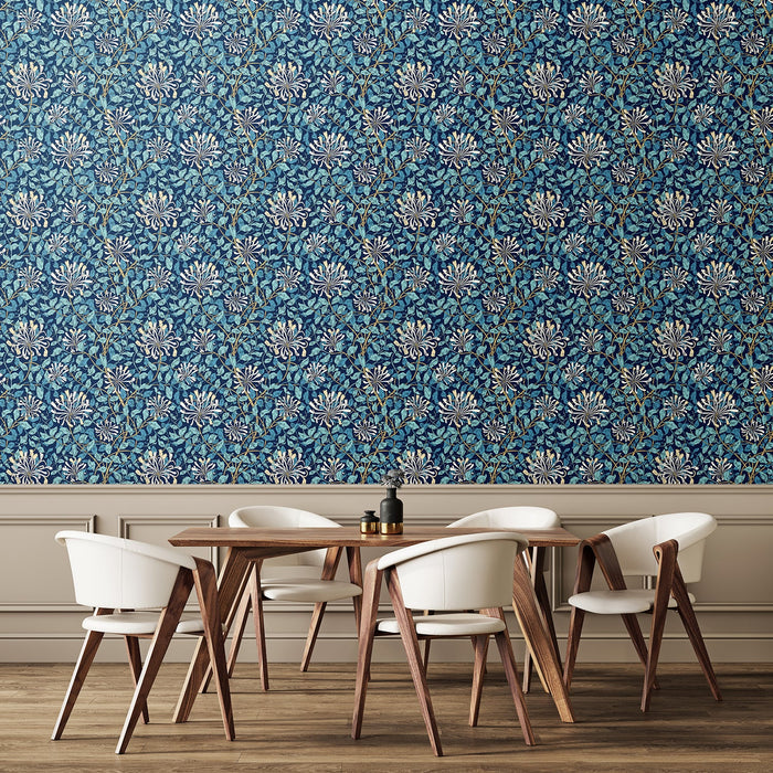 Honeysuckle Leaf Trail Wallpaper - Ohpopsi - Navy Blue