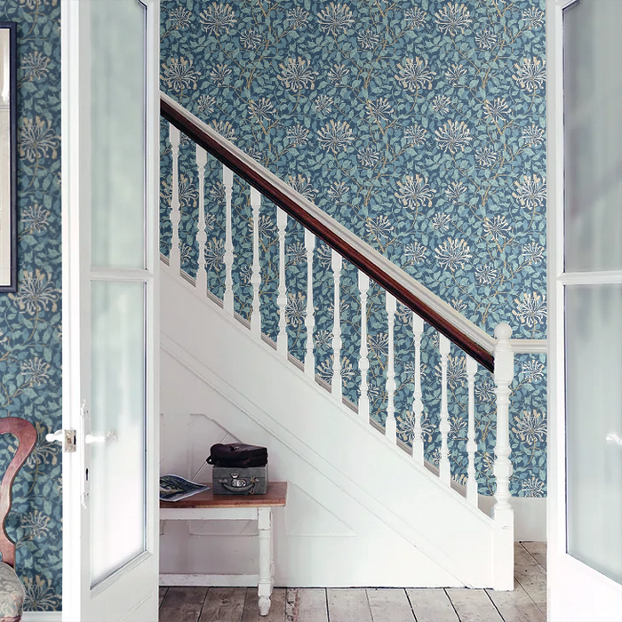 Honeysuckle Leaf Trail Wallpaper - Ohpopsi - Navy Blue