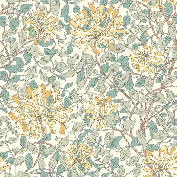 Honeysuckle Leaf Trail Wallpaper - Ohpopsi - Seafoam