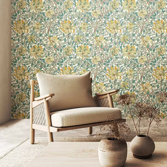 Honeysuckle Leaf Trail Wallpaper - Ohpopsi - Seafoam