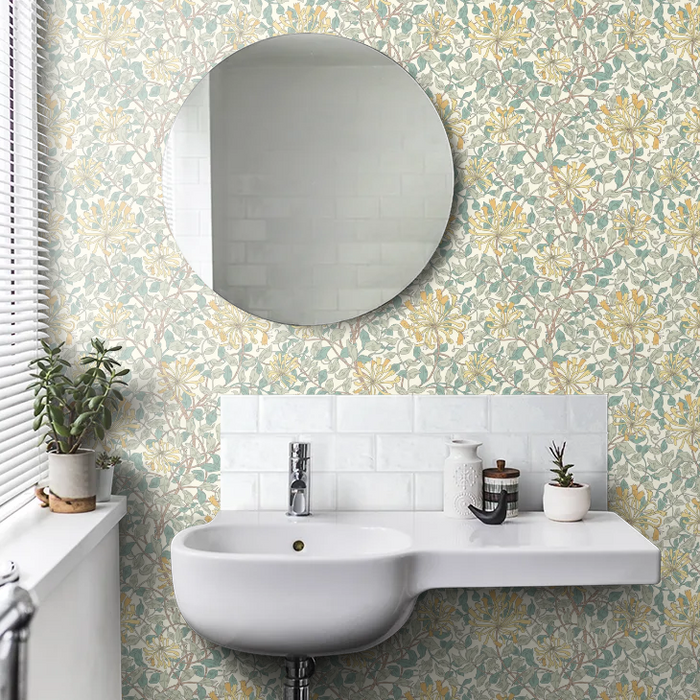Honeysuckle Leaf Trail Wallpaper - Ohpopsi - Seafoam